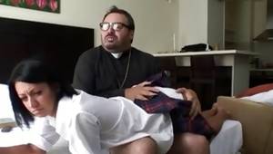 Misbehaving immature having confession time with nasty priest